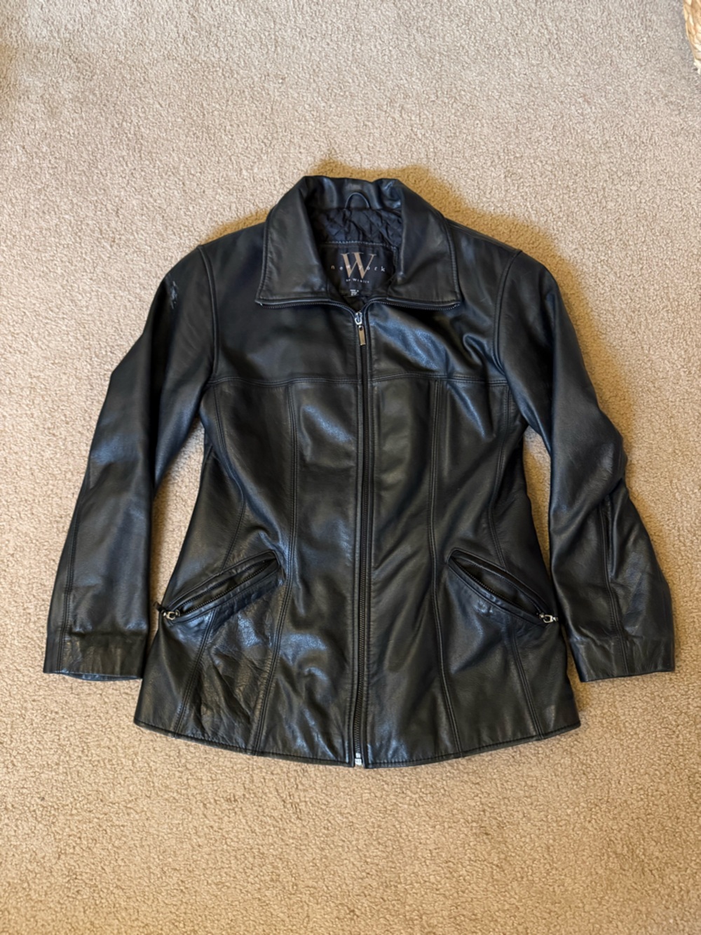 W by Worth Women's Black Leather Zip-Front Jacket